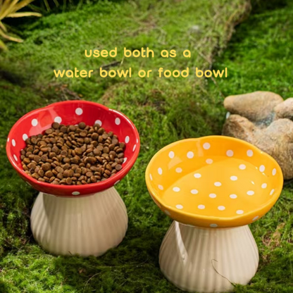 Pet Ceramic Raised Bowls for Cats & Dogs, Stress Free(Mushroom Style)