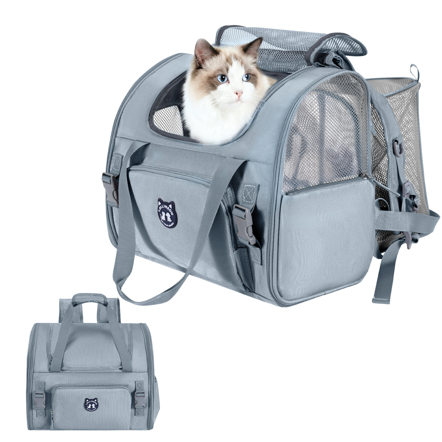 Lollimeow Expandable Pet Carrier Backpack for Large Cats & Puppies - Airline Approved, Hiking & Travel, Waterproof with Breathable Mesh (5 Colors, 2 Sizes)