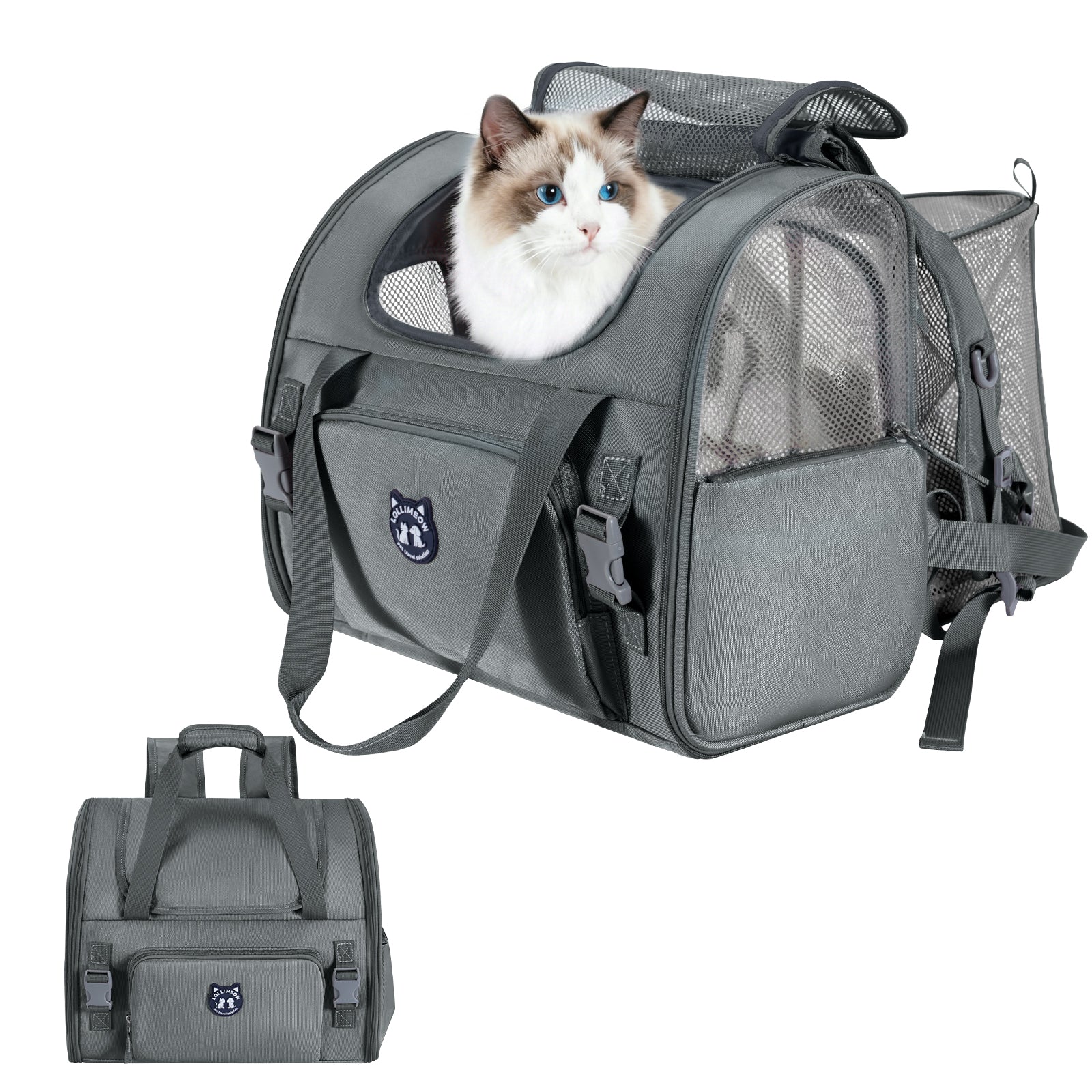 Lollimeow Expandable Pet Carrier Backpack for Large Cats & Puppies