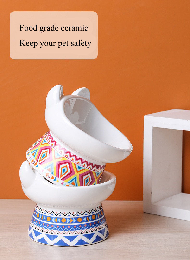 Pet Ceramic Raised Bowls for Cats & Dogs, Stress Free