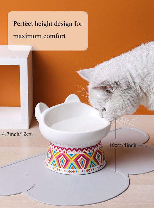Lollimeow Ceramic Raised Pet Bowls, Stress Free