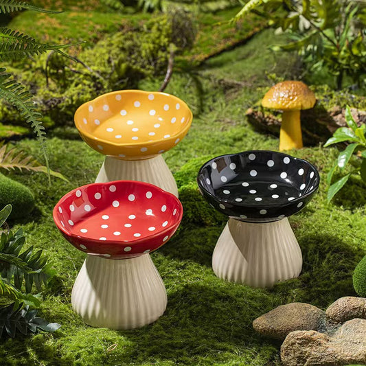 Pet Ceramic Raised Bowls for Cats & Dogs, Stress Free(Mushroom Style)