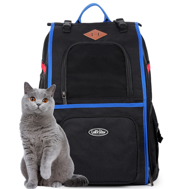 Lollimeow Pet Backpack Carrier for Cats and Puppies - Ventilated Outdoor Canvas Cat Backpack with Large Space, Airline Approved