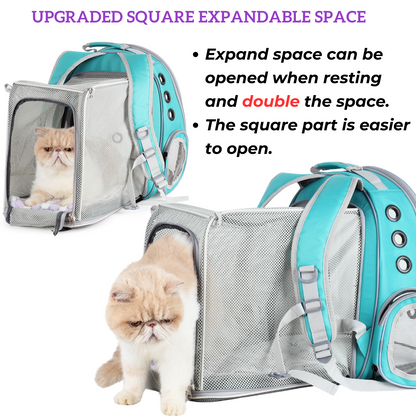 Cat Bubble Backpack with Clear Window, Expandable Pet Travel Carrier for Cats and Dogs (Square Back Expandable-Three Colors)