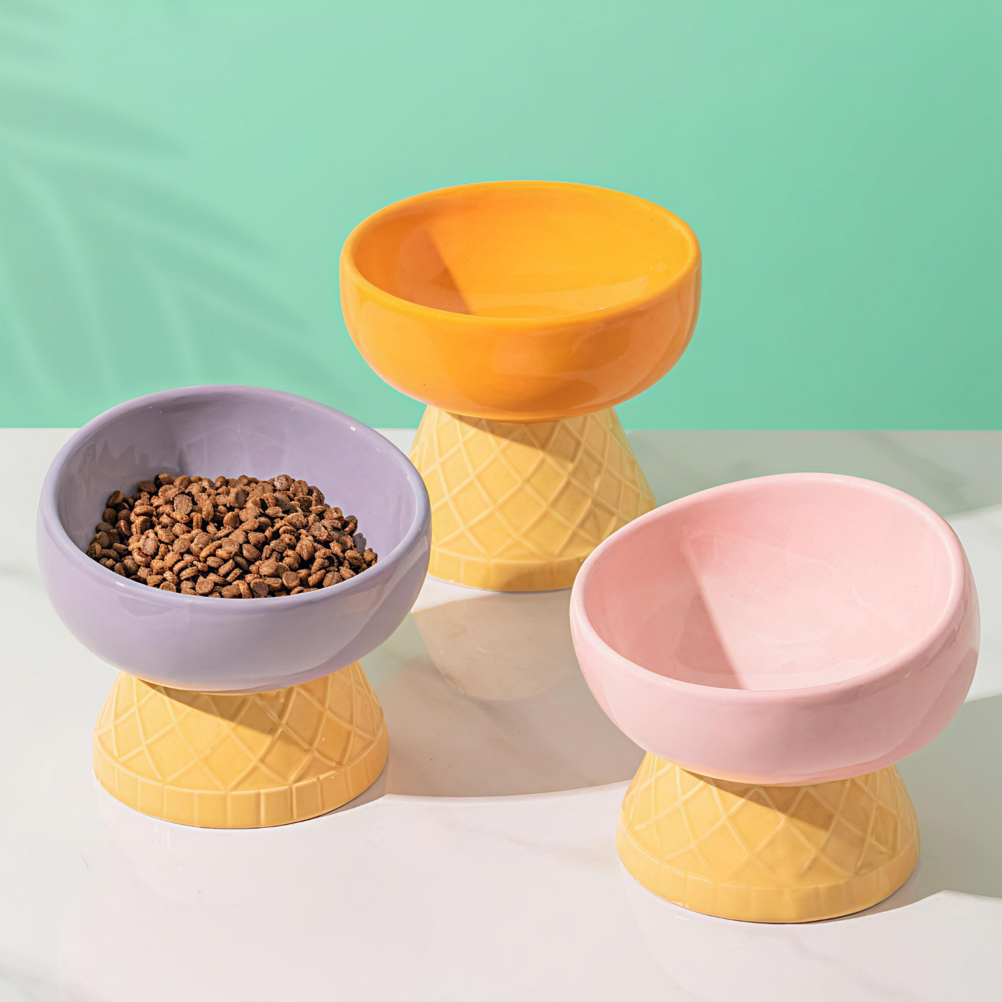 Pet Ceramic Raised Bowls for Cats & Dogs, Stress Free(Flat/Diagonal Style)