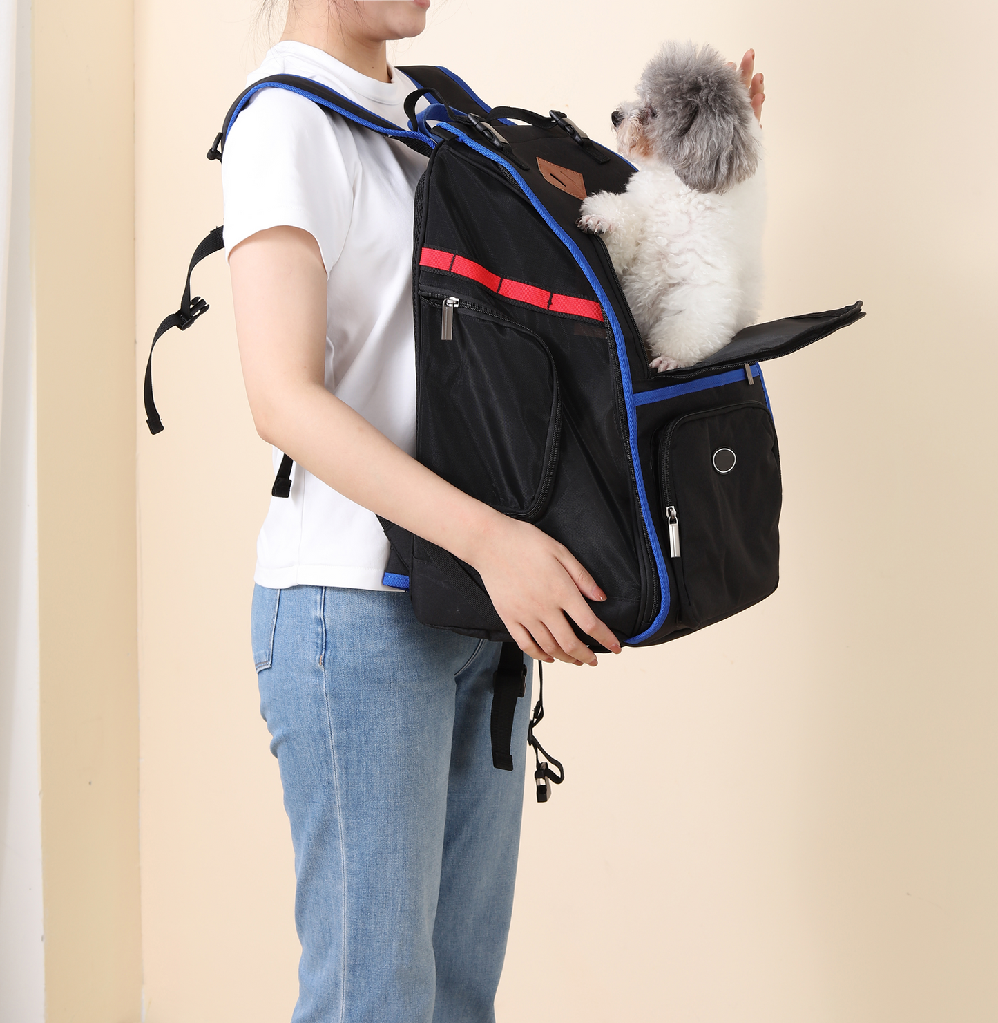 Pet Backpack Carrier for Cats and Puppies - Ventilated Outdoor Canvas Cat Backpack with Large Space, Airline Approved