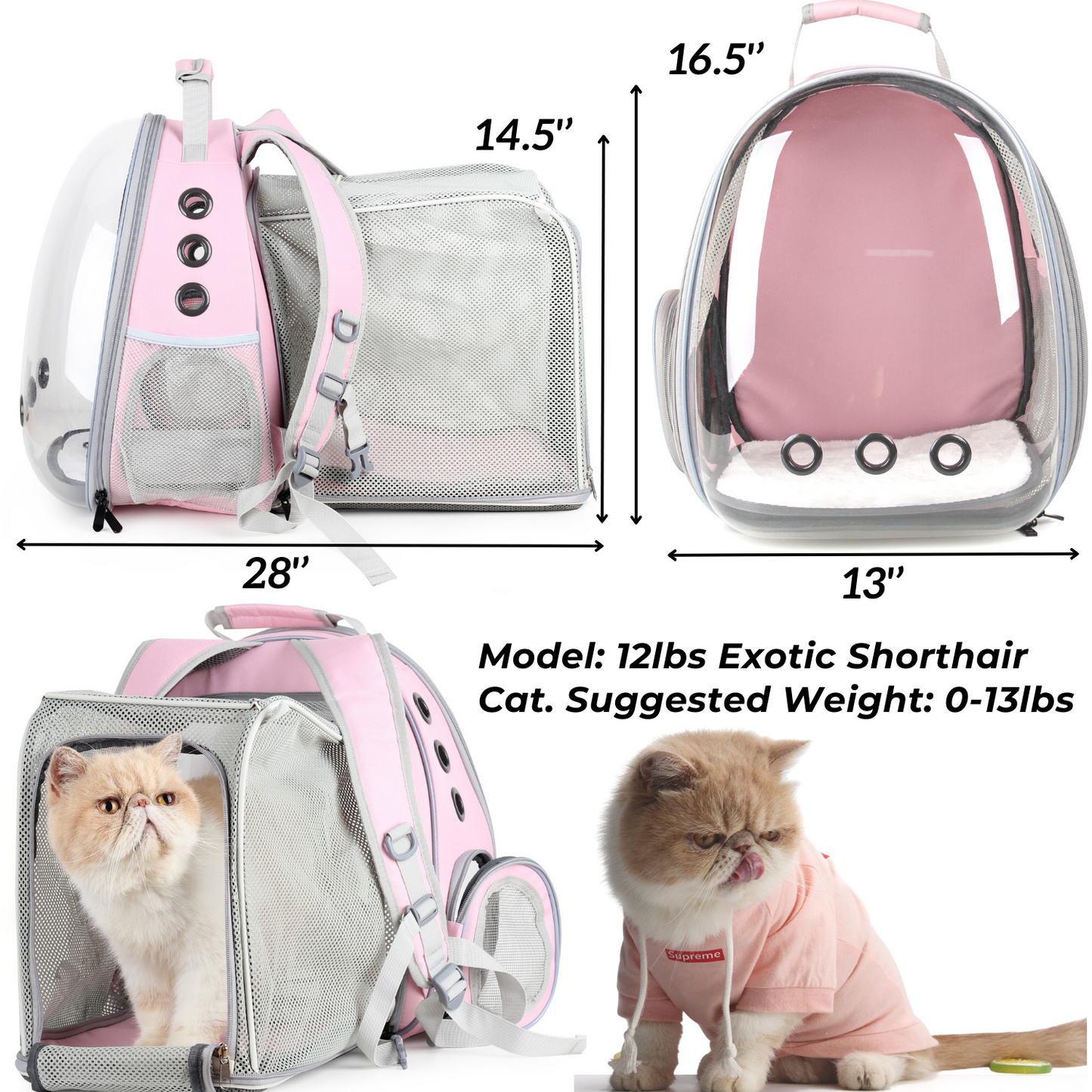 Cat Bubble Backpack with Clear Window, Expandable Pet Travel Carrier for Cats and Dogs (Square Back Expandable-Three Colors)