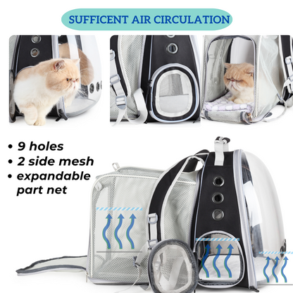 Cat Bubble Backpack with Clear Window, Expandable Pet Travel Carrier for Cats and Dogs (Square Back Expandable-Three Colors)