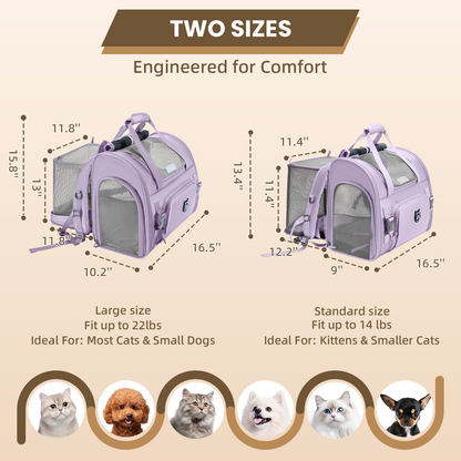 Lollimeow Expandable Pet Carrier Backpack for Large Cats & Puppies - Airline Approved, Hiking & Travel, Waterproof with Breathable Mesh (5 Colors, 2 Sizes)