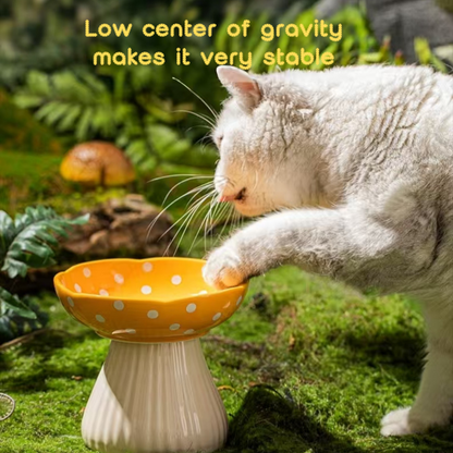 Pet Ceramic Raised Bowls for Cats & Dogs, Stress Free(Mushroom Style)