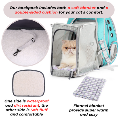 Cat Bubble Backpack with Clear Window, Expandable Pet Travel Carrier for Cats and Dogs (Square Back Expandable-Three Colors)