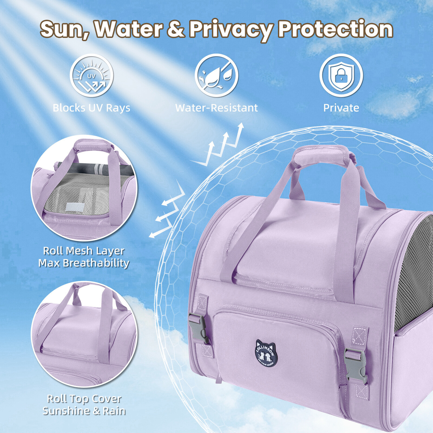 Lollimeow Expandable Pet Carrier Backpack for Large Cats & Puppies - Airline Approved, Hiking & Travel, Waterproof with Breathable Mesh (5 Colors, 2 Sizes)