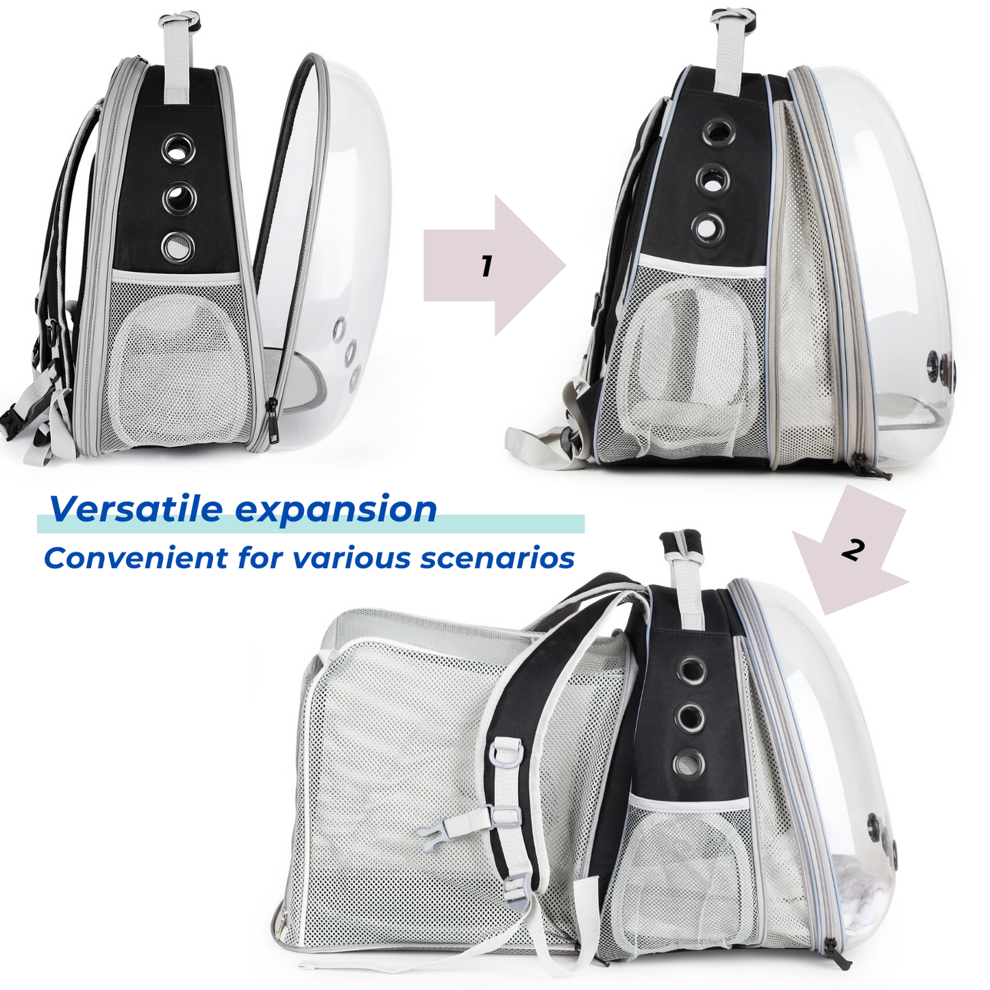 Cat Bubble Backpack with Clear Window, Expandable Pet Travel Carrier for Cats and Dogs(Dual Expandable-Three Colors)