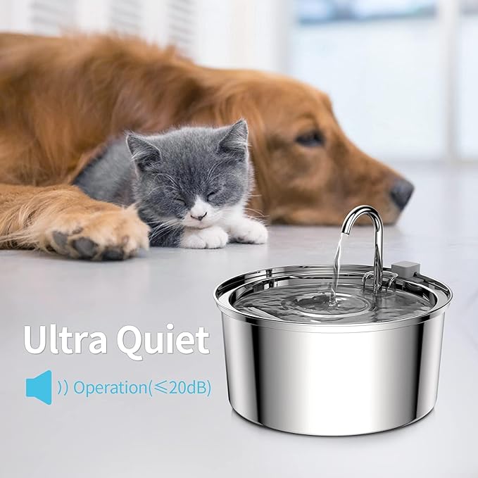 Cat Water Fountain, 3.2L/108oz Automatic Stainless Steel Pet Fountain Water Dispenser