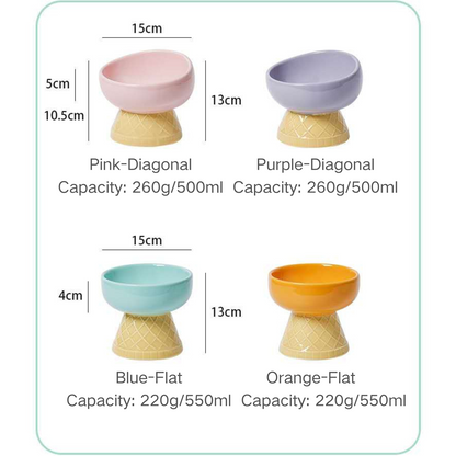 Pet Ceramic Raised Bowls for Cats & Dogs, Stress Free(Flat/Diagonal Style)