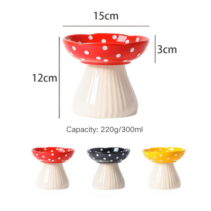 Pet Ceramic Raised Bowls for Cats & Dogs, Stress Free(Mushroom Style)