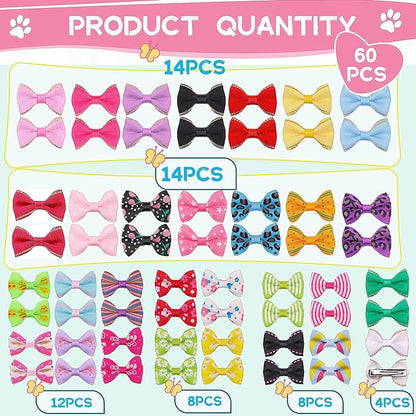 Cute Puppy Dog Small Bowknot Hair Bows with Metal Clips, Handmade Hair Accessories 60PCS (30 Paris)