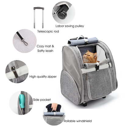 Pet Geometric Roller-Carrier Backpack Trolley