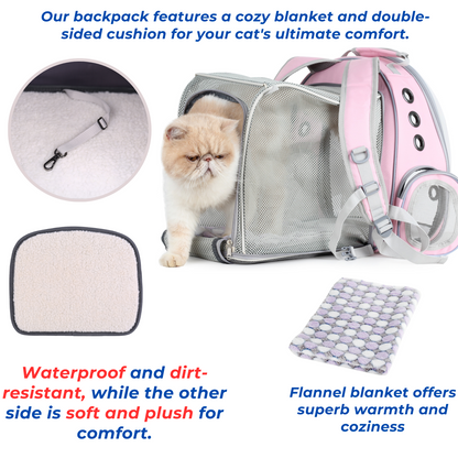 Cat Bubble Backpack with Clear Window, Expandable Pet Travel Carrier for Cats and Dogs(Dual Expandable-Three Colors)