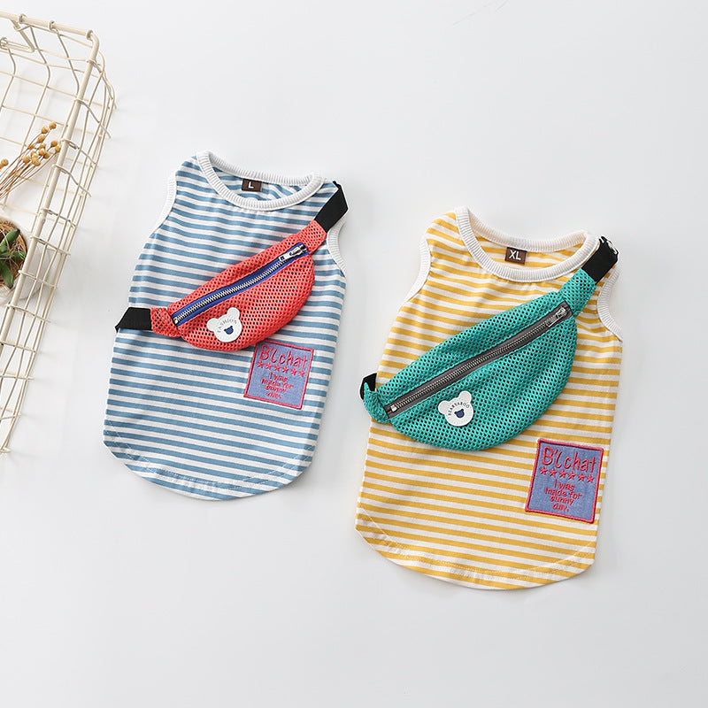 Pet Striped Vest Shirt with Cute Bag for Cats and Puppy