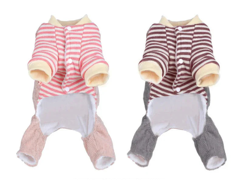 Cat Striped Clothes Cotton Vest Rompers Apparel for Cats Warm Design - lollimeow