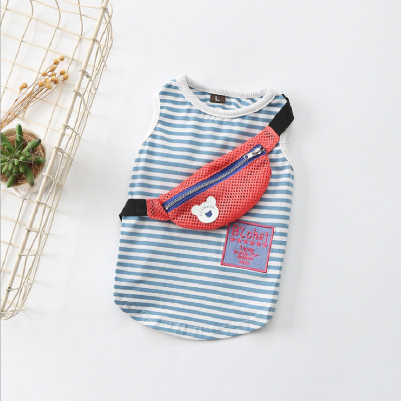 Pet Striped Vest Shirt with Cute Bag for Cats and Puppy