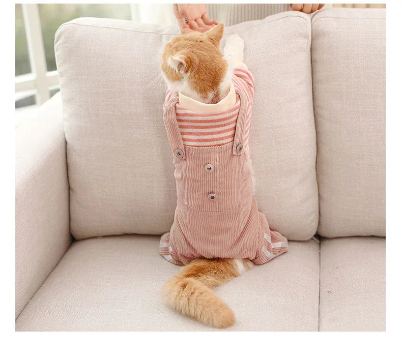 Cat Striped Clothes Cotton Vest Rompers Apparel for Cats Warm Design - lollimeow