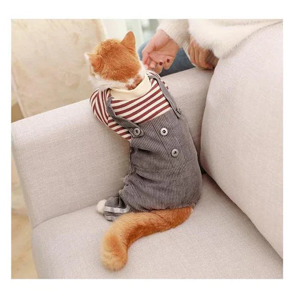 Cat Striped Clothes Cotton Vest Rompers Apparel for Cats Warm Design - lollimeow