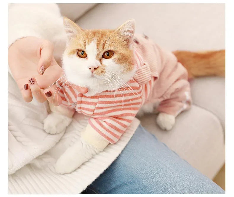 Cat Striped Clothes Cotton Vest Rompers Apparel for Cats Warm Design - lollimeow