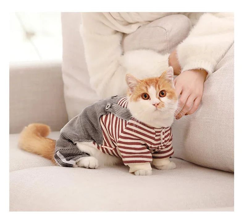 Cat Striped Clothes Cotton Vest Rompers Apparel for Cats Warm Design - lollimeow